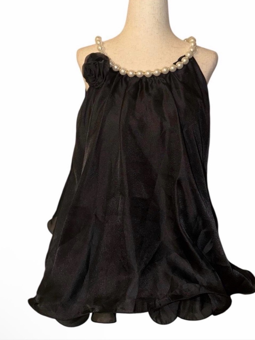 Black Pearl-Trim Halter Blouse -Queenie Boutique